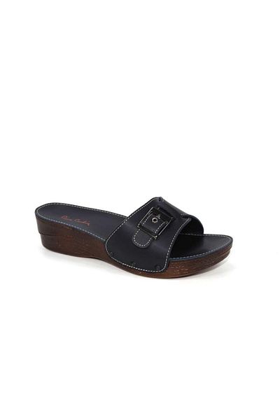 Pierre Cardin Women's Navy Blue Buckle Casual Slippers