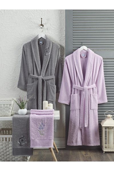 ŞİLAY HOME Şilay Toweled Bathrobe Set of 4 Anthracite Lilac