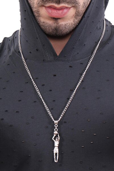 LABALABA ERKEK ANTİK GÜMÜŞ KAPLAMA BASKETBOL SİMGE UÇLU KOLYE