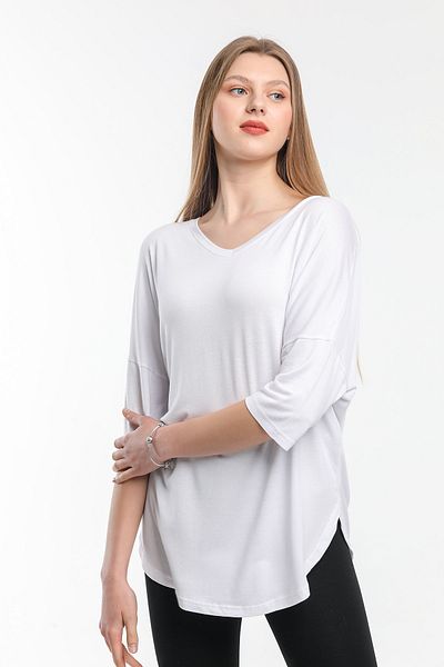 modavingo Γυναικείο χιτώνα με λευκό V λαιμόκοψη casual κομμένο