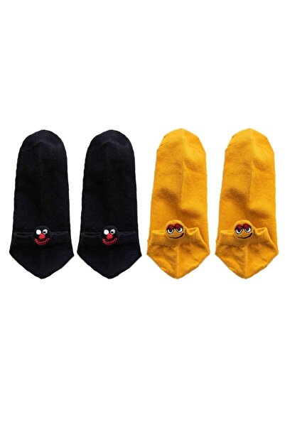 çorapmanya 4 para unisex čarapa u boji senfa, žuto-crne, sa izvezenim emojijima