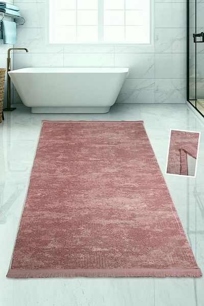 Bonny Home Nova Pink 80x150 cm Βαμβακερή αντιολισθητική βάση βελούδινο χαλάκι μπάνιου Μεγάλο χαλί μπάνιου μαρκίζας