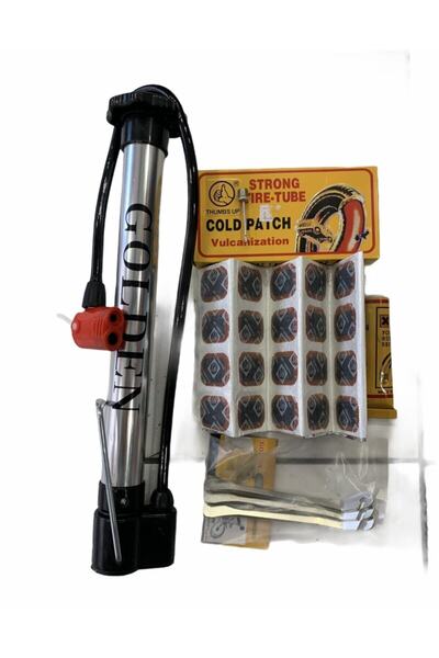 GOLDENSTAR Golden Bisiklet Pompa Aleminyum Kısa+yama+demir Levye+top Şişirme Iğnesi