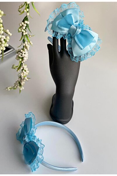 QUEEN AKSESUAR Blue Laced Satin Bow Maternity Crown Crown