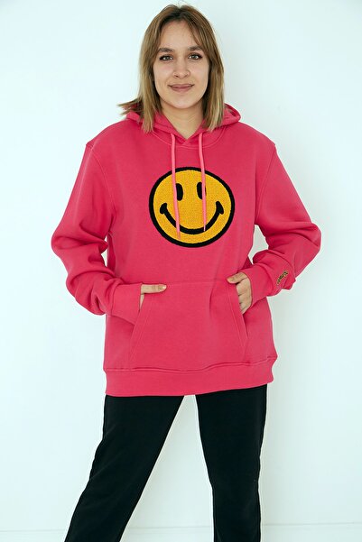 Kadın Pembe Ön Ve Kol Özel Nakışlı Boyfriend Sweatshirt