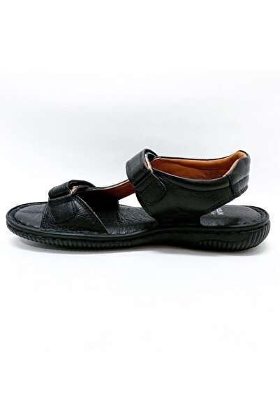 Çelik Men's Black Genuine Leather Sandals