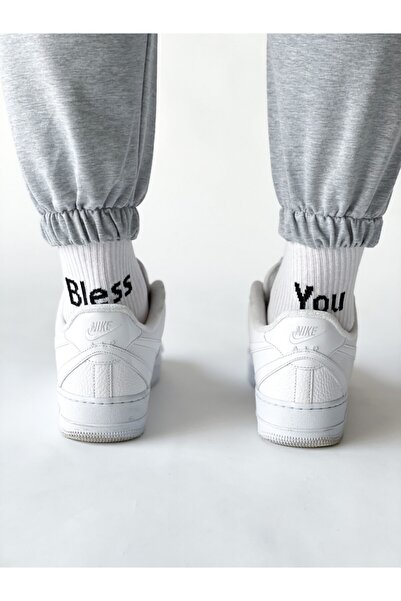 BYBASICMAN Muške bele čarape "Bless You"