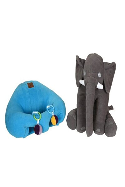 BEBEYATMAZ Bebek Oturma Destek Minderi Çıngıraklı Mavi Ve Gri Uyku Fili  Bebek Koltuğu Bebek Oturağı