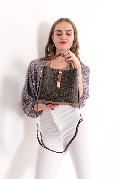 Just Polo حقيبة يد وكتف بنية اللون بني للنساء TM1128 2055