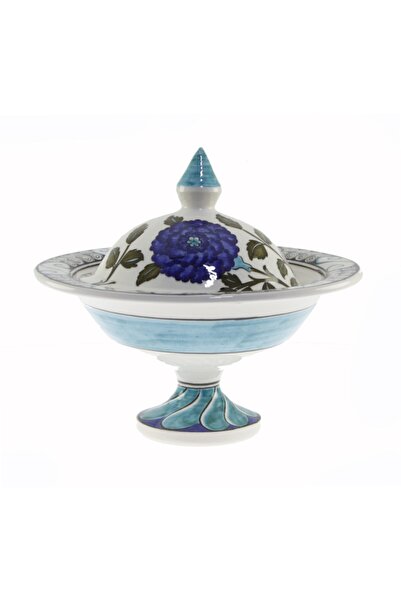 OTANTİK ÇİNİ Iznik Lotus Çiçeği Kırmızı Lale Dekorlu Şekerlik 21x30 cm