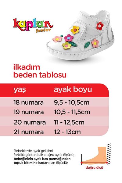 KAPTAN JUNIOR أحذية تقويم العظام للفتيات الصغيرات من الجلد الطبيعي - Ilkadım Booties ITDK 205 أبيض