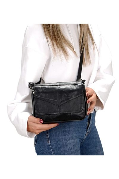 BİRÇANTA Geantă elegantă din piele naturală neagră cu curea și husă