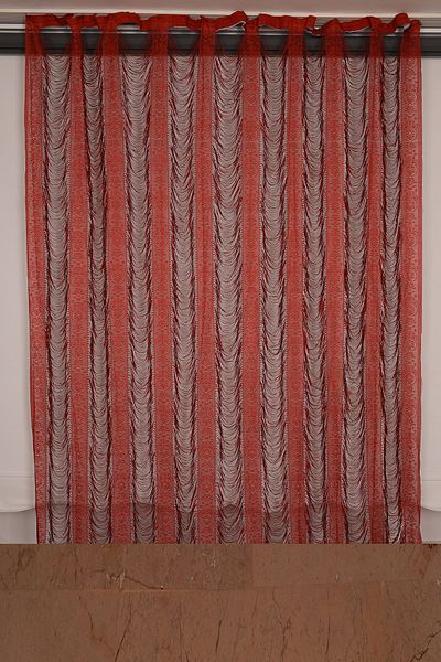 AKÇA TEKSTİL Italian Model Red Double Color Rope Curtain Ready-made Buttons Sewn Rope Curtain 270*270 cm