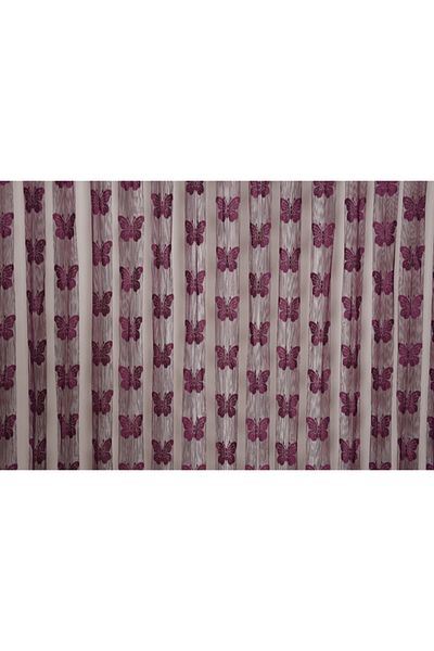 AKÇA TEKSTİL Butterfly Model Purple Color Rope Curtain Ready-made Buttons Sewn Rope Curtain 300*280 Cm