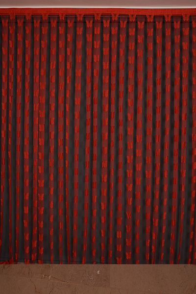 AKÇA TEKSTİL Butterfly Model Red Color Rope Curtain Ready Buttons Sewn Rope Curtain 300*270cm