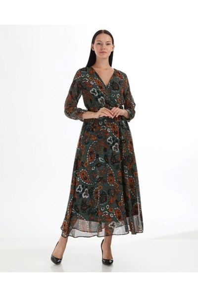 CİXAPLE Rochie de damă, verde, florală, lungă din șifon