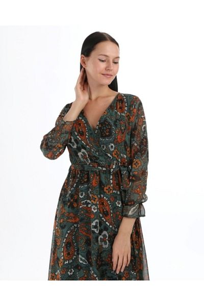 CİXAPLE Rochie de damă, verde, florală, lungă din șifon