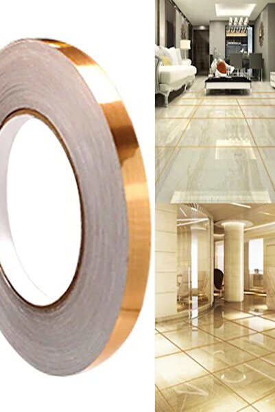 MOBEE Fayans Arası Yapışkanlı Folyo Derz Bandı Şerit Bant Gold 0.5 Cm 50 Metr...