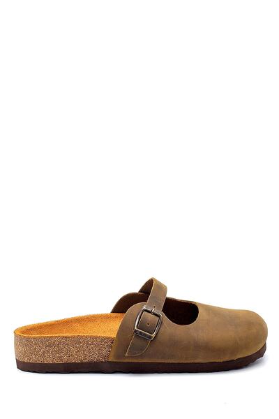 Bequemere Women's Khaki Cork Sole Genuine Leather Model Orthopedic Slippers 401q