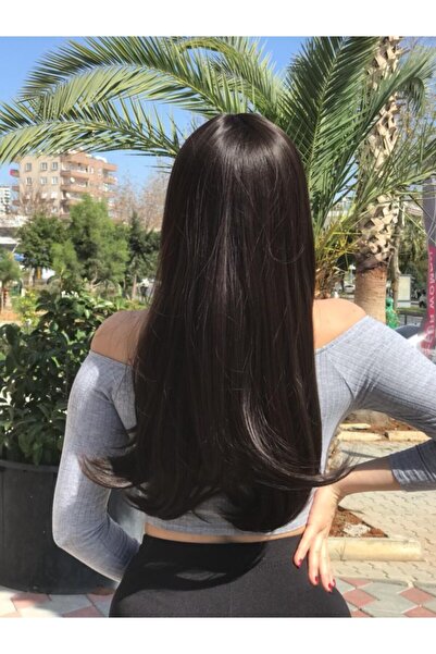 REMY HAİR Uzun Koyu Kestane Fiber Sentetik Düz Perçemli Peruk
