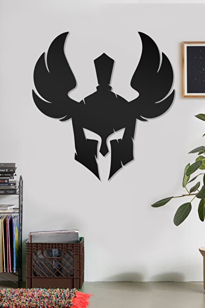 AHWALL Διακοσμητικό Ξύλινο Τραπέζι με Φιγούρα Κράνους με Κέρατα