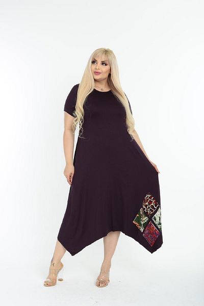 Şirin Butik Women's Plum Asymmetrical Cut Patch Detailed Viscose Dress