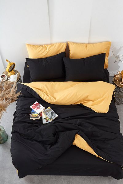 BONJARDİNHOME Set cuvertură dublă din bumbac Ranforce Negru Galben