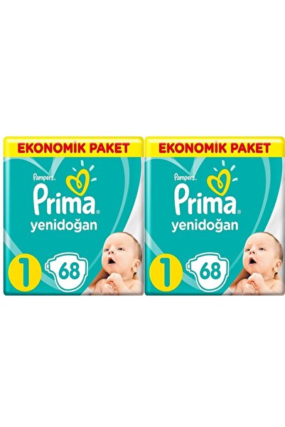 Prima Yenidoğan Bebek Bezi 1 Beden - Numara 2-5 kg 68 Li 2 Paket 136 Kullanım