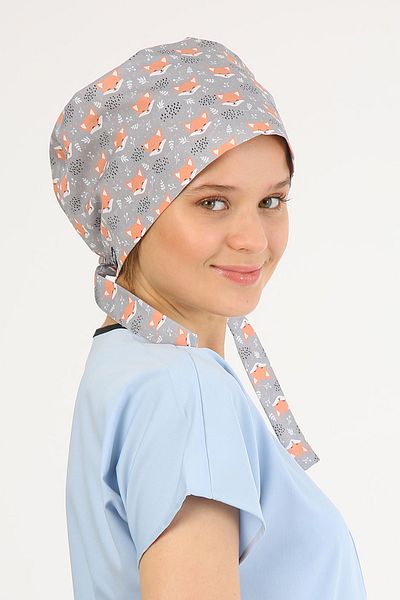 Owlet Medikal Fox Patterned Gray Surgical Hijab Bonnet