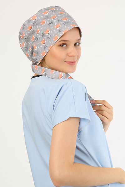 Owlet Medikal Fox Patterned Gray Surgical Hijab Bonnet