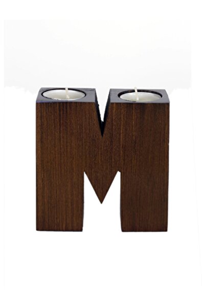 ADF TOPTAN Dekoratif Ahşap Harf Mumluk M-harfi