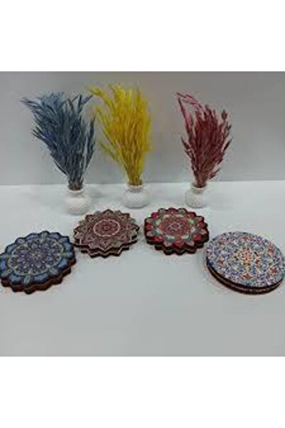HİFA Bardak Altlığı Ahşap Rengarenk Desenli