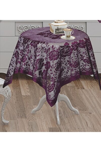 WENESSİ В'язаний комплект для вітальні з квітковим візерунком (6 предметів) (фіолетовий)