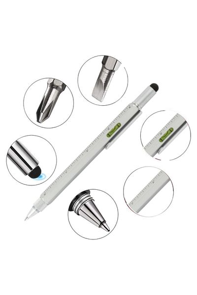 SEDEF SİLVER Engineer Pen with Spirit Level, Ruler and Screwdriver