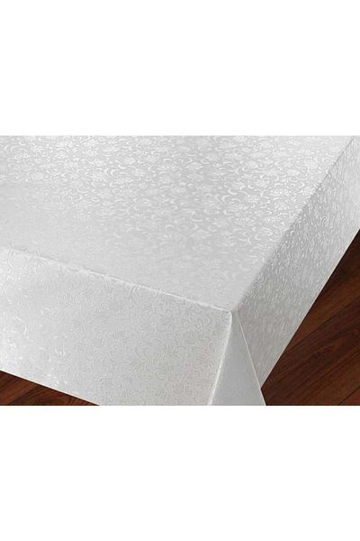 Layrol White Self-Patterned Lined Oilcloth Tablecloth