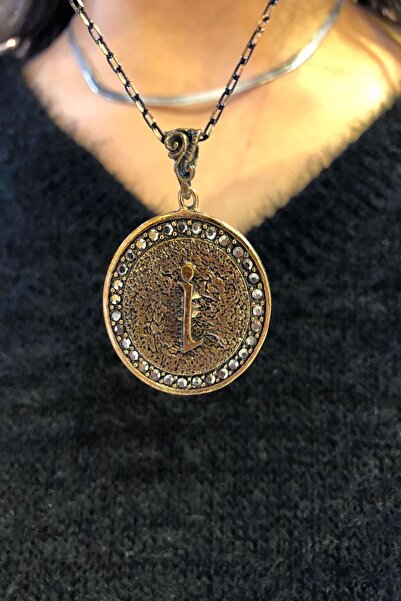 Ceso Accesories Yeni Sezon Hematit Taşlı Bronz Kadın Harf Kolye "i"