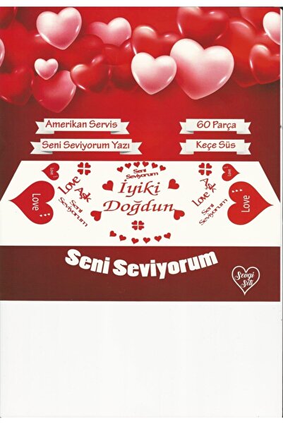 Parti Furyası Romantic Birthday Table Decoration Red Felt Set 2 Person Felt Birthday Set