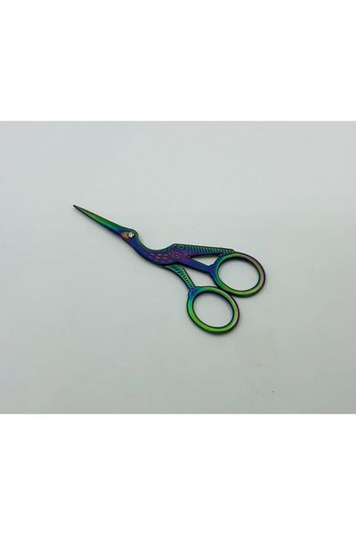 OzanTuhafiye Green-Purple Vintage Embroidered Sewing Engagement Scissors - Stork Shaped