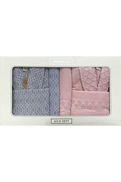 Özdilek Σετ οικογενειακής ρόμπας Pink Grey Tile Diamond Özlek