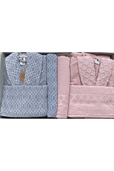Özdilek Σετ οικογενειακής ρόμπας Pink Grey Tile Diamond Özlek