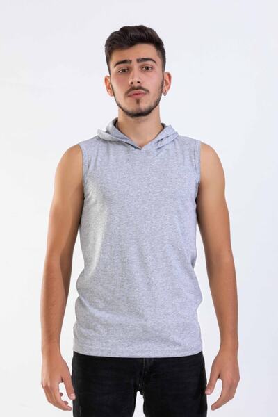 Raf Coll Unisex Basic Αμάνικο Γκρι μπλουζάκι με κουκούλα