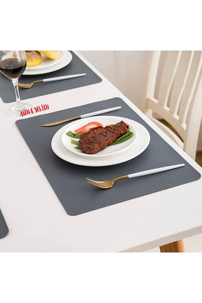 ASENA DESİGN American Service Leather Anthracite Gray 12 Pieces for 6 People