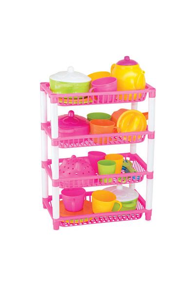 Dede Oyuncak Girl's Children's House Toys 27 Pieces Four Layers Kitchen Basket Dish Basket