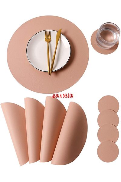 ASENA DESİGN American Service Powder Pink Leather Lily 12 Pieces for 6 People