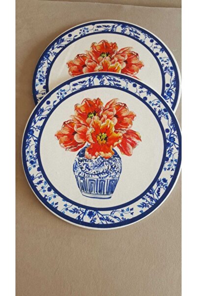 ZEYHOME DESIGN 2 Adet Çiçek Desenli Amerikan Servis Supla Seti