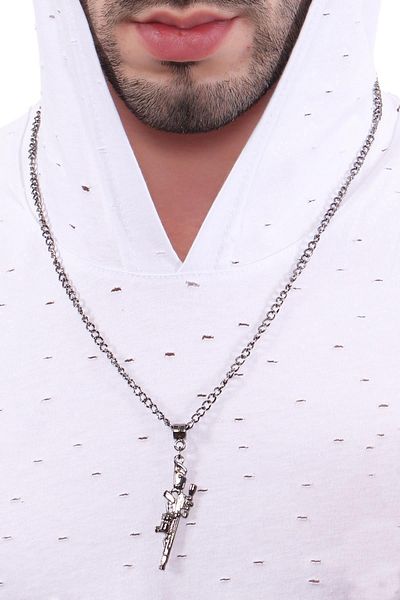 LABALABA Men's Metallic Anthracite Lacquer Coated Binocular Rifle Icon Pendant Necklace