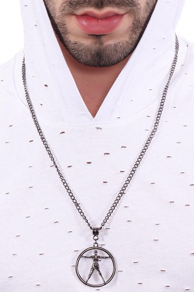 LABALABA Men's Metallic Anthracite Lacquer Coated Man Kadmon Icon Pendant Necklace