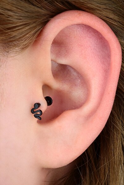 Vilma Aksesuar Cerrahi Çelik Tragus Piercing Yılan Figürlü 8 Mm Siyah