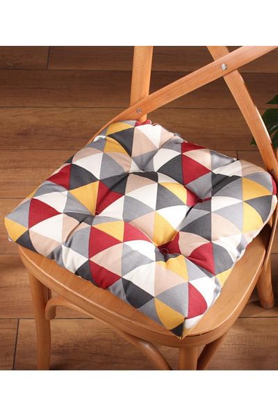 ALTINPAMUK Luxury Fluffy Triangle Mustard Chair Cushion Special Luxury Stitched Lace Up 40x40cm