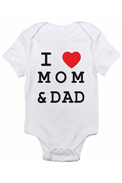 venüsdijital بدلة أطفال مطبوعة بأكمام قصيرة مطبوع عليها عبارة I Love Mom And Dad